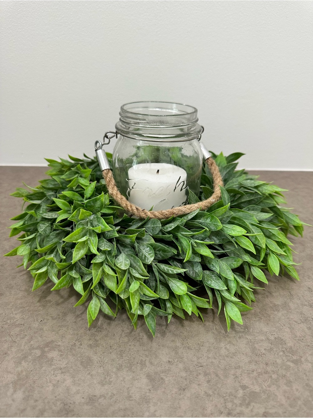 Lush Artificial Ruscus Rainwashed Green Leaf Wreath Candle Ring Home Holiday 13” - Picture 7 of 10